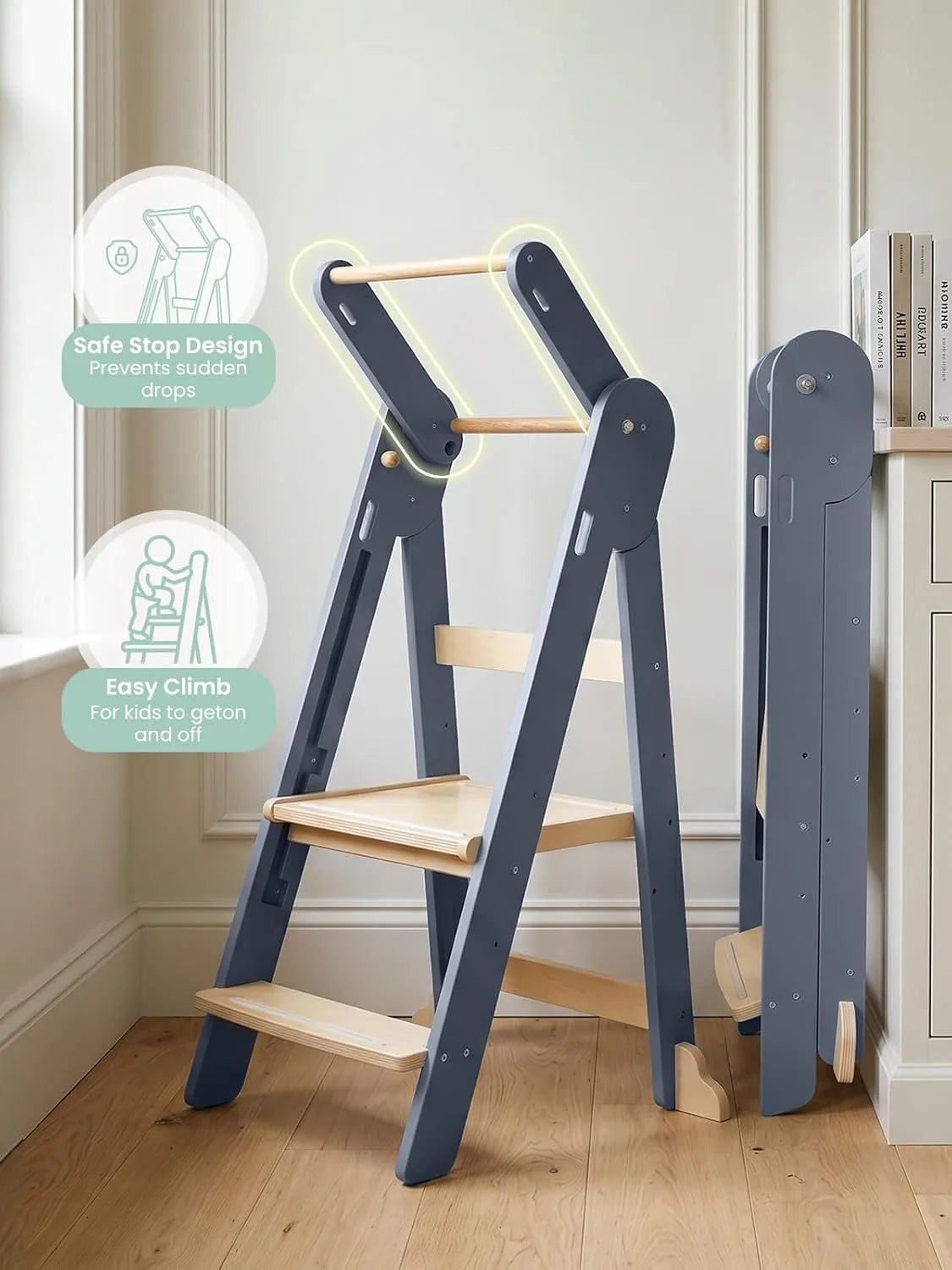 GROWNSY Foldable Toddler Tower, Kitchen Helper Step Stool Kids