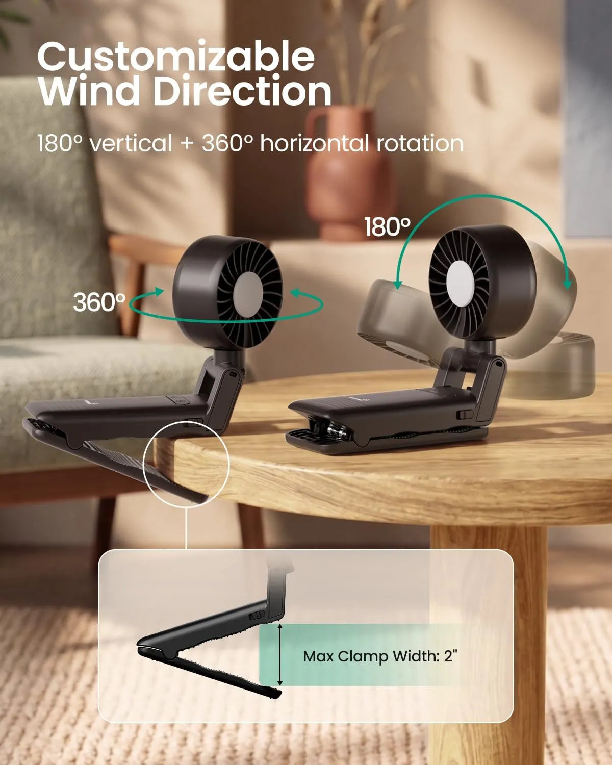 GROWNSY Portable Baby Stroller Fan, Clip-On Rechargeable