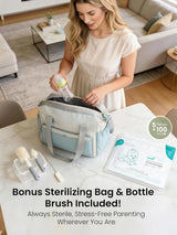 Grownsy 3 Layers Large Bottle Sterilizer and Dryer, Holds 6 to10 Bottles, Nesting Design Bottle Sanitizer Esterilizador de Biberones for Breast Pump Sterilizer Bags Bottle Brush Included