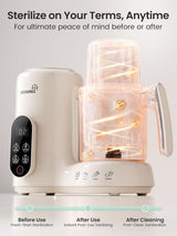 Baby food maker with steam sterilization feature for safe and hygienic baby feeding preparation.