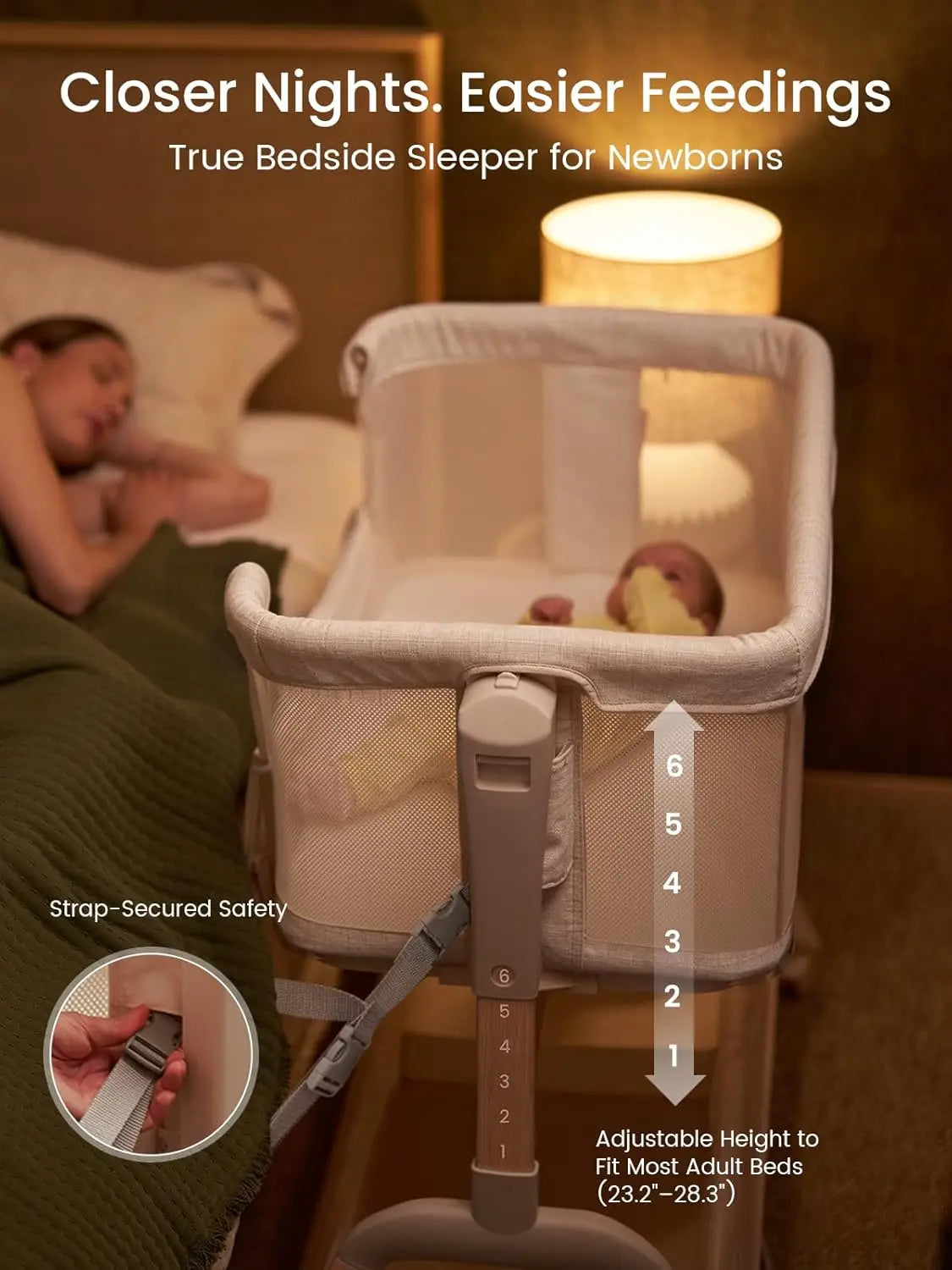 5-in-1 Rocking Bedside Bassinet with Adjustable Height Bedside Crib