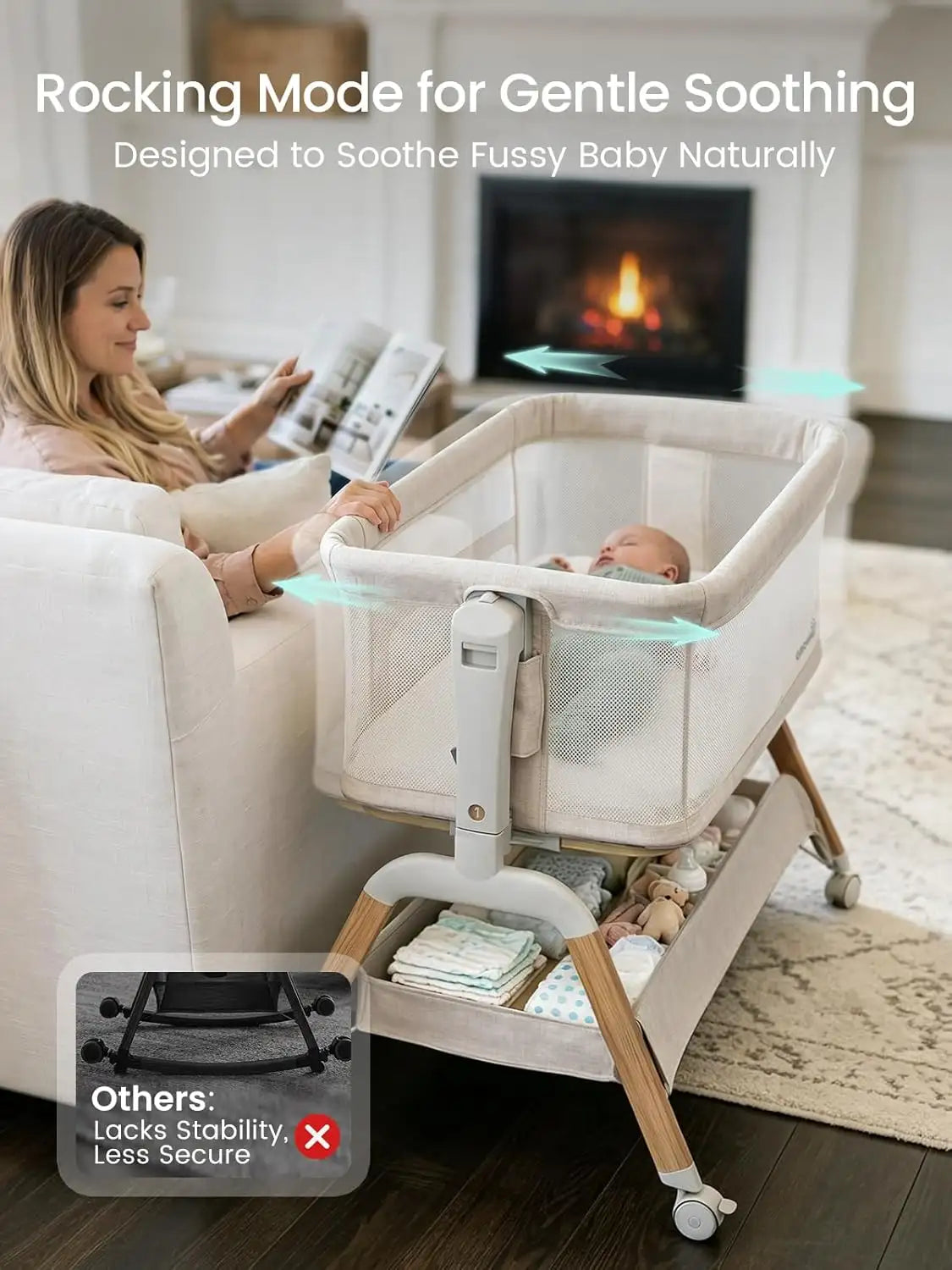 5-in-1 Rocking Bedside Bassinet with Adjustable Height Bedside Crib