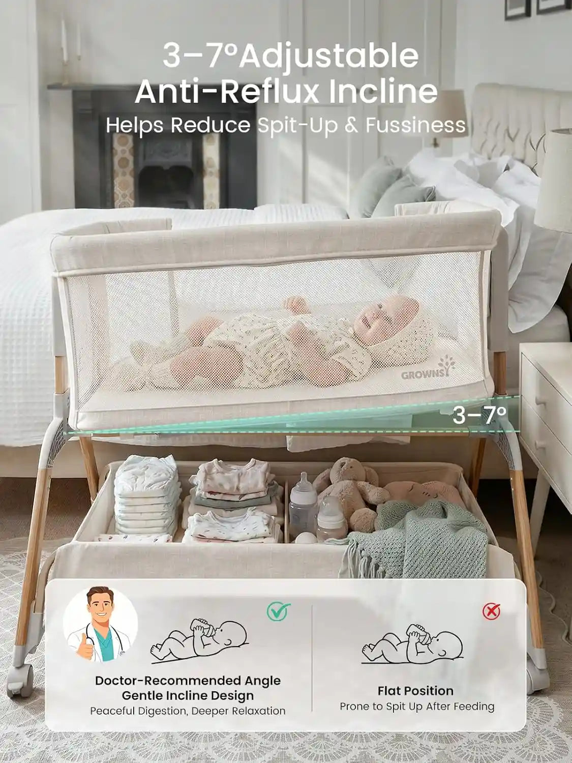 5-in-1 Rocking Bedside Bassinet with Adjustable Height Bedside Crib