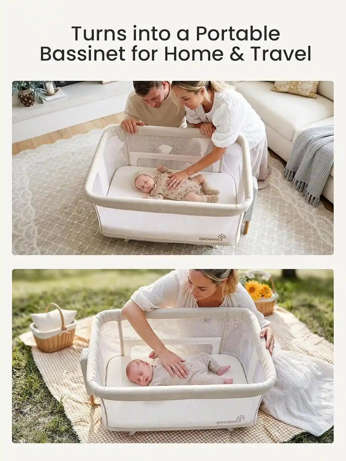 5-in-1 Rocking Bedside Bassinet with Adjustable Height Bedside Crib