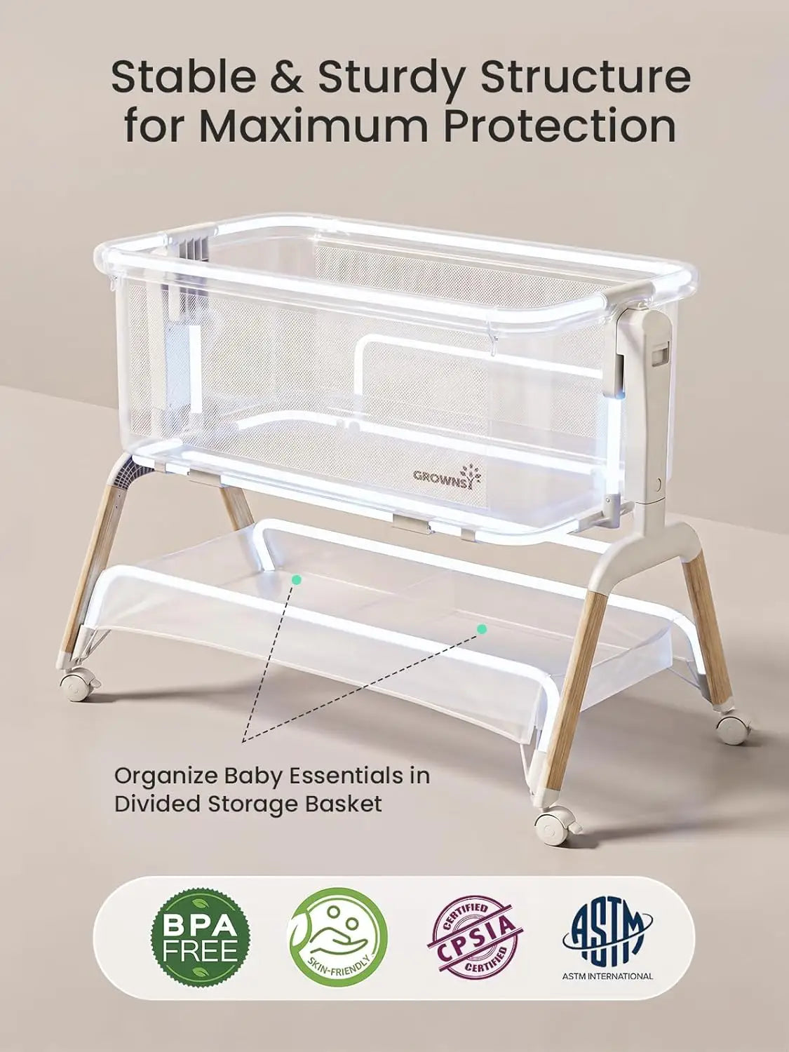 5-in-1 Rocking Bedside Bassinet with Adjustable Height Bedside Crib