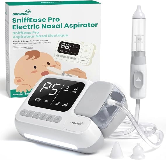 Electric Nasal Aspirator Nose Sucker Hospital Grade Suction One Touch Boost Mode Large Collection Chamber Smart Soothing System 18 Sounds & 4 Mode Light