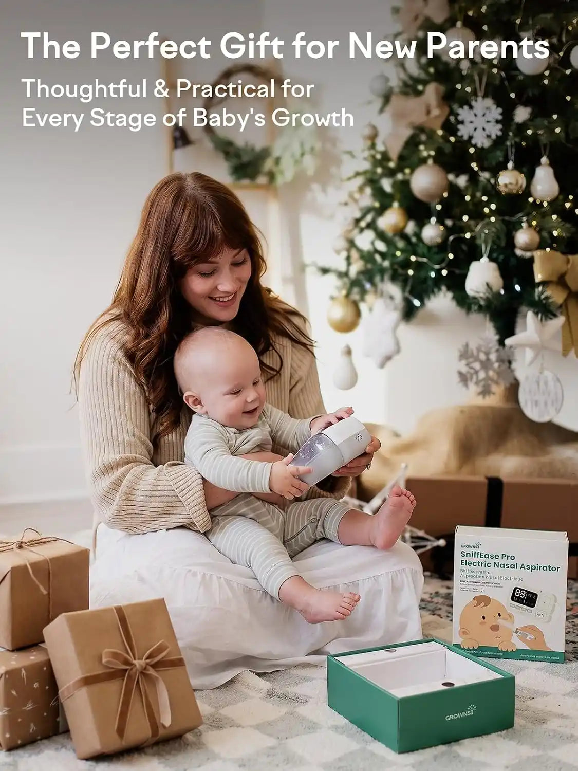 Grownsy Electric Nasal Aspirator for Baby, Baby Nose Sucker with Hospital-Grade Suction, One-Touch Boost Mode, Large 70ml Collection Chamber, Smart Soothing System with 18 Sounds & 4-Mode Light