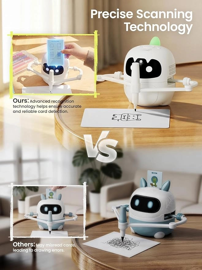 Grownsy Smart Drawing Robot for Kids, Light & Voice Guidance Education Toy with Scan, Doodle Bot with 150 Word Cards & 12 Color Pens, Montessori Painting Learning Toys for Kids Ages 3–8, Birthday Gift