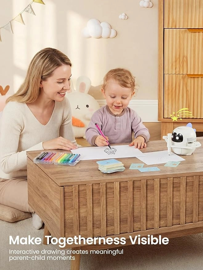 Grownsy Smart Drawing Robot for Kids, Light & Voice Guidance Education Toy with Scan, Doodle Bot with 150 Word Cards & 12 Color Pens, Montessori Painting Learning Toys for Kids Ages 3–8, Birthday Gift