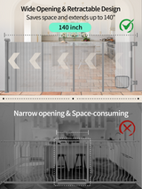 Retractable Baby Gate with Cat Door, 33" Tall, 100-140" Wide