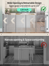 Retractable Baby Gate with Cat Door, 33" Tall, 100-140" Wide