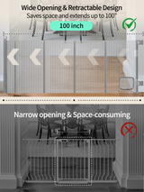 Retractable Baby Gate with Cat Door, 33" Tall, 100-140" Wide