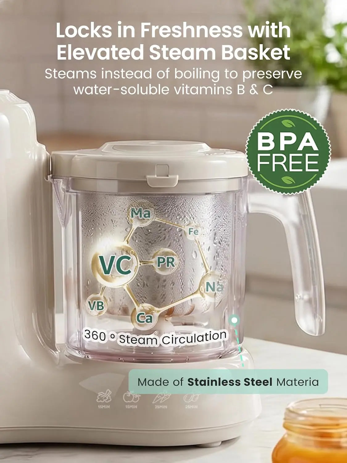 Grownsy Baby Food Maker with Stainless Steel Steam Basket,Steamer & Blender | Baby Food Processor, Healthy Homemade Baby Food Purees, Starting Solids & BLW, Baby Feeding Essentials, 6+ Months