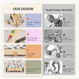GROWNSY Wooden Baby Walker with Wheels Adjustable Speed, Baby Push Walker with Detachable Busy Board 7 Different Montessori Toys, Baby Gifts & New Parents Gifts for Boys & Girls (Wood Color)